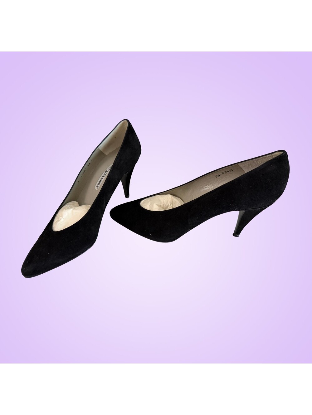 Vintage Lauren Alexandra Black Suede Pointed Toe Stiletto Heels Pumps | 9.5 M